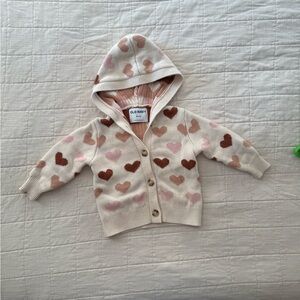 Old Navy Cream Cardigan with Pink and Brown Hearts